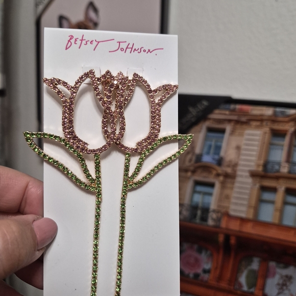 Betsey Johnson Jewelry - Betsey Johnson Pink and Green Floral Earrings